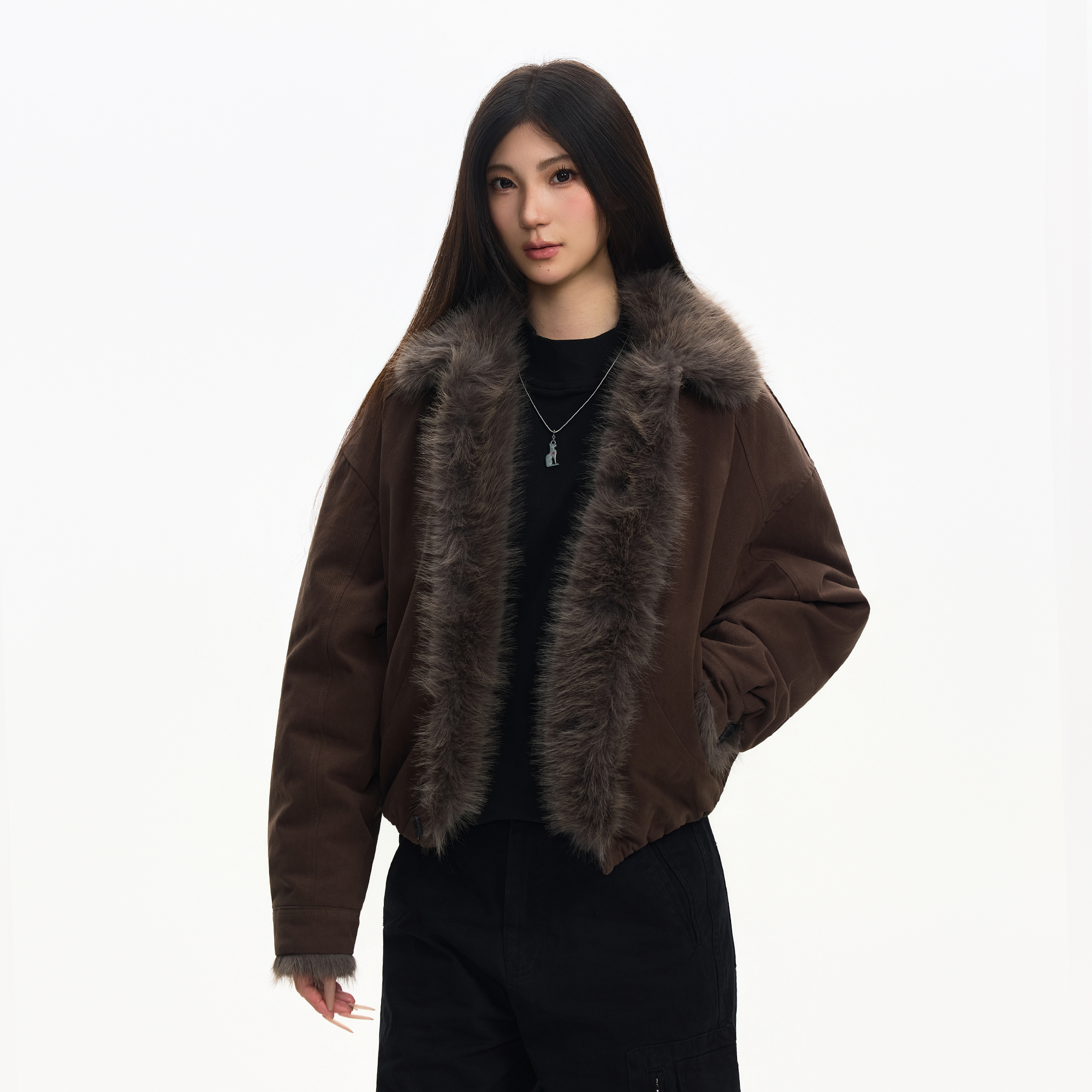 冬季加厚座山雕毛领棉服男女