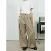2025夏季 女裤 巴恩风卡其色垂感通勤西裤 直筒阔腿休闲裤 子 男款 SYR