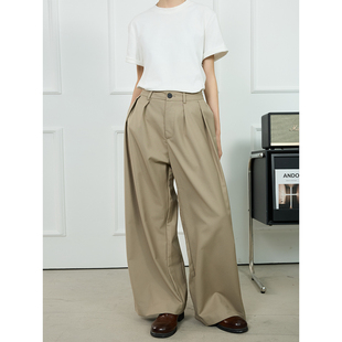 2025夏季 女裤 巴恩风卡其色垂感通勤西裤 直筒阔腿休闲裤 子 男款 SYR