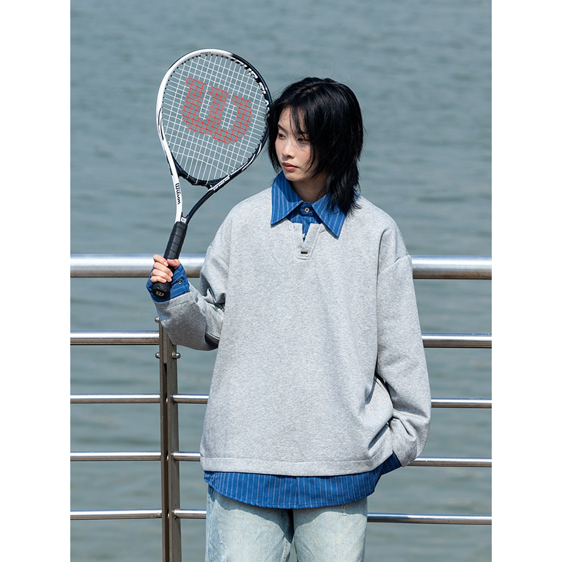 日系复古假两件卫衣宽松