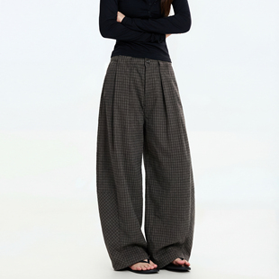 宽松保暖垂感休闲裤 SYRI 子打褶磨毛弯刀裤 复古老钱风格 子 美式