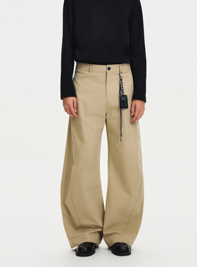 Syri 复古卡其色弯刀弧形裁剪休闲裤男女款早秋直筒长裤阔腿裤子