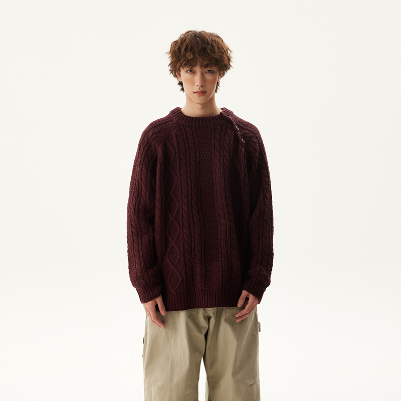 复古松弛感慵懒麻花毛衣男