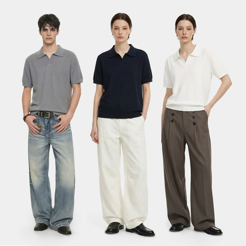 V字领软糯轻薄短袖Polo衫男女