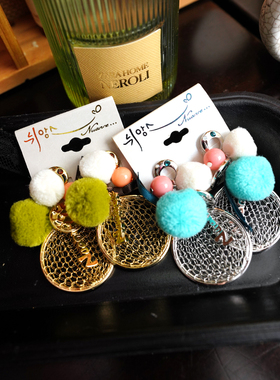 nuance 毛球球圆片长链镂空叶片不对称几何图形长短款耳环耳钉