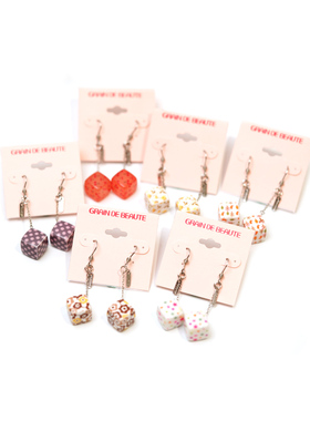 graindebeaute 长链方块樱桃花朵波点星星印花纯色小方块耳环耳钉