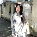 复古字母刺绣翻领卫衣女春秋新款 美式 宽松休闲情侣外套ins潮上衣