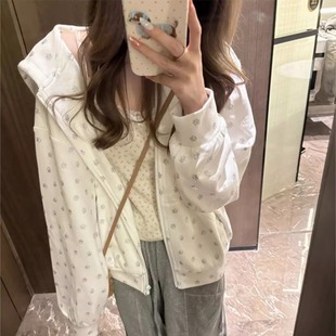 上衣 美式 可爱小猫耳朵连帽开衫 外套女秋新款 狗爪印花宽松百搭时尚