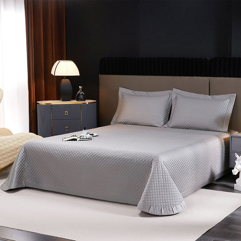 高端全棉夹棉床盖三件套纯色简约加厚长绒棉防滑床单五件套1.8床,床上用品,床盖,淘宝优惠券,粉丝福利购,淘宝优惠卷