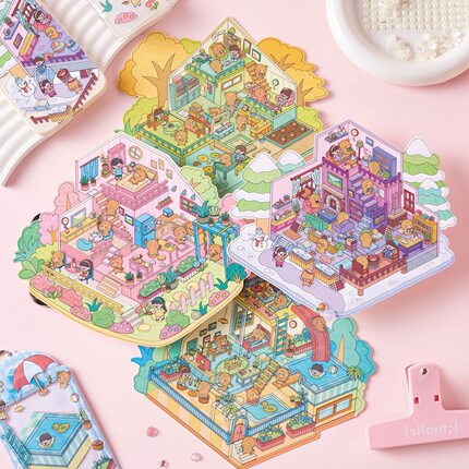四季小屋微缩立体收纳造景贴纸3D叠堆手帐DIY装饰素材卡通贴画