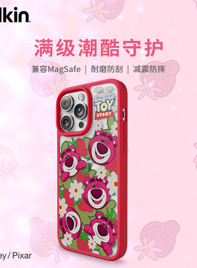 Belkin贝尔金迪士尼草莓熊限定系列适用苹果iPhone15promax手机壳磁吸MagSafe抗菌全包防摔保护套透明镜面壳