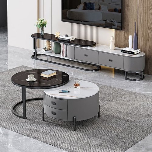 轻奢岩板茶几电视柜组合