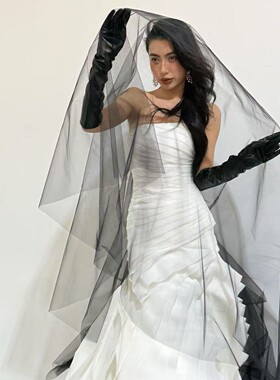 黑色2米宽遮面凹造型婚纱头纱女