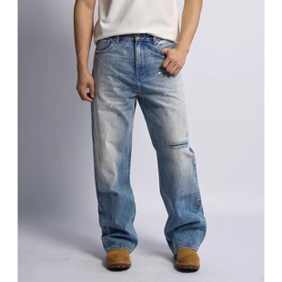 【南半球】Dokie早春新品15盎司水洗直筒裤003版型宽松破洞牛仔裤