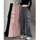 女宽松显瘦ins百搭潮流阔腿束脚运动休闲裤 美式 子新款 裤 春秋 工装