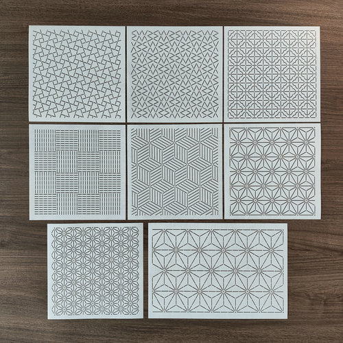 刺子绣模板几何图形四方玫瑰山形纹麻叶窗花寄木手工拓图画图图样