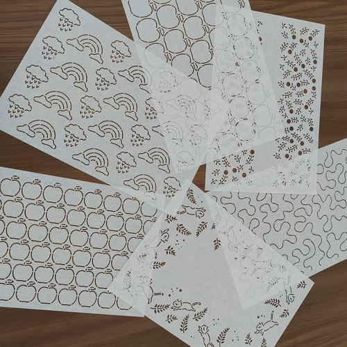 刺子绣茶席画图模板卡通图形水果云朵小猫图案diy刺绣画图模板