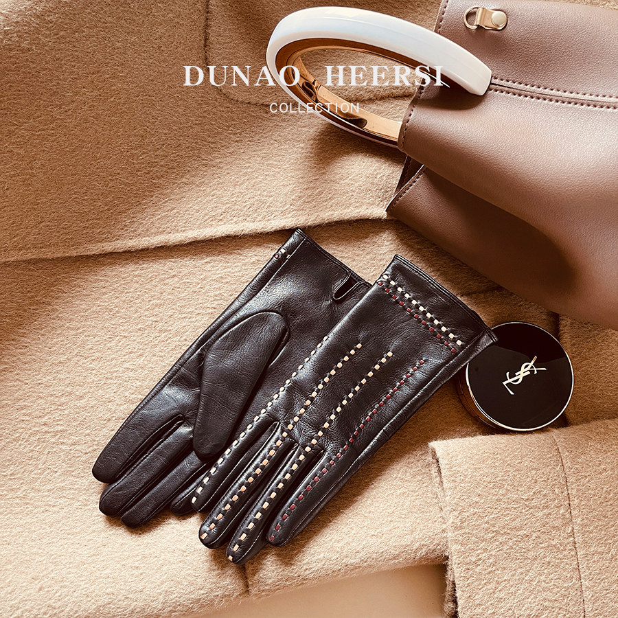 进口时尚高端小山羊皮薄款纯皮分指开车骑行真皮手套触屏修手型