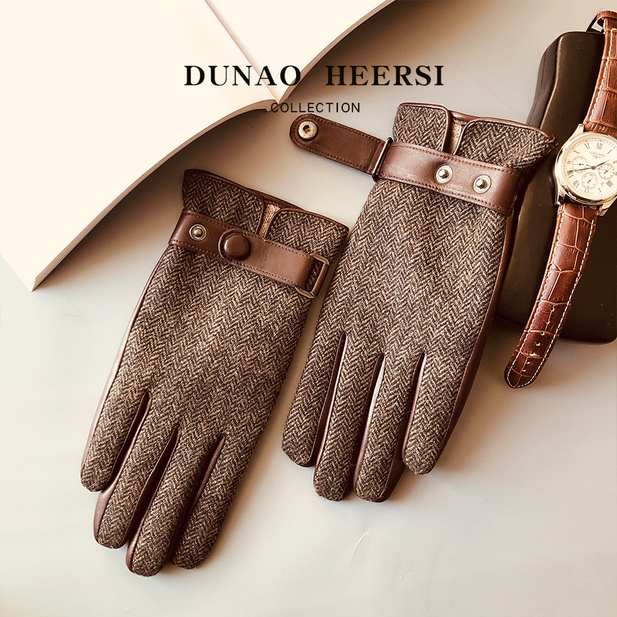 英国进口100%美利奴羊毛清水纯山羊皮真皮手套男冬季加绒保暖触屏