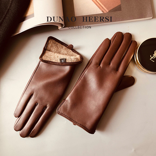 100%羊绒内衬进口清水小羊皮真皮手套女冬季加绒保暖中长款修手型