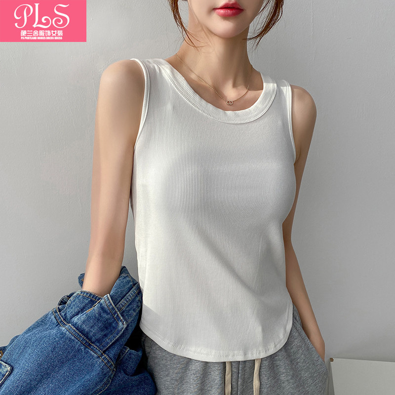 春夏季纯白修身显瘦工字背心女纯色简约内搭短款打底衫无袖t恤女