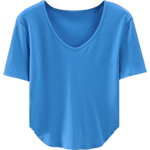 纯欲风夏季新款韩版V领纯白修身燕尾摆短袖T恤上衣内搭女装打底衫