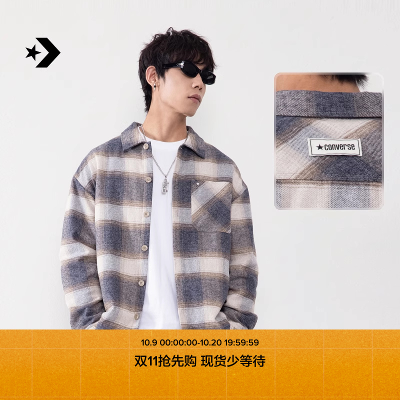 CONVERSE匡威官方 秋冬新品男女薄棉格子衬衫宽松叠穿上衣UCJ112