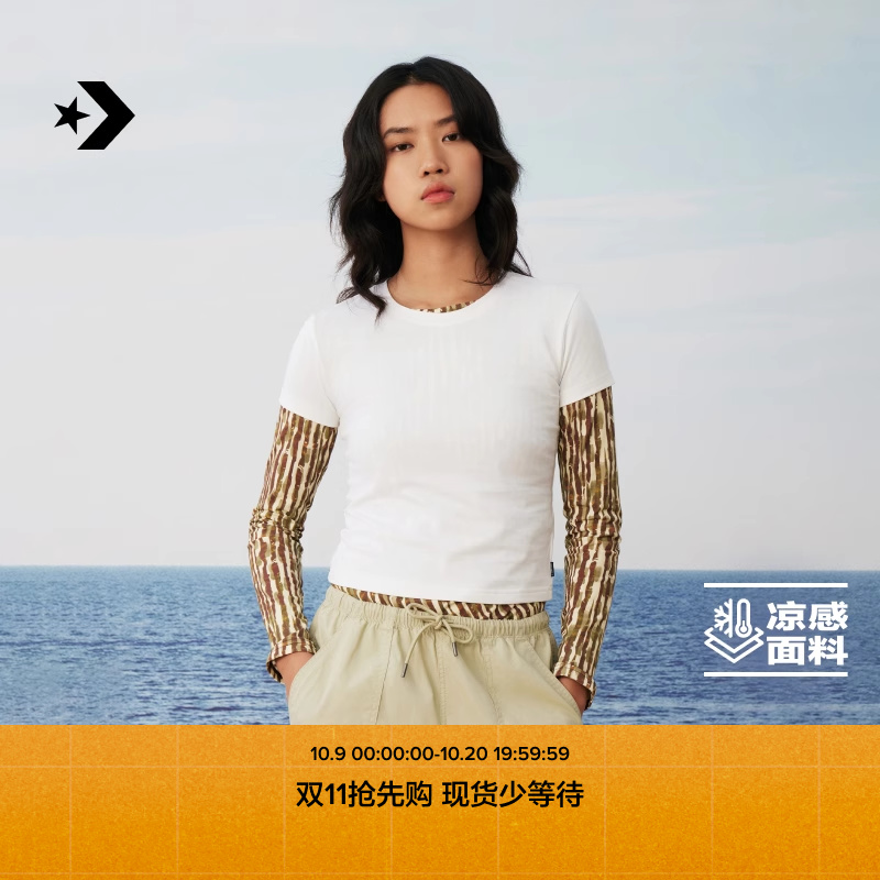CONVERSE匡威官方 凉感修身T恤圆领女短袖10028335