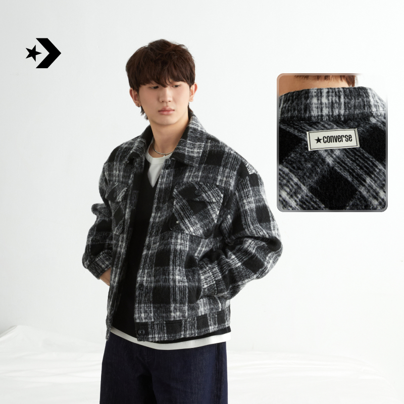 CONVERSE匡威官方 秋冬新品女格纹多口袋棉服翻领夹克外套WCJ113