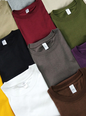 PrintAce咔叽超重磅265g全棉日系圆领短袖T恤纯色百搭半袖广告衫