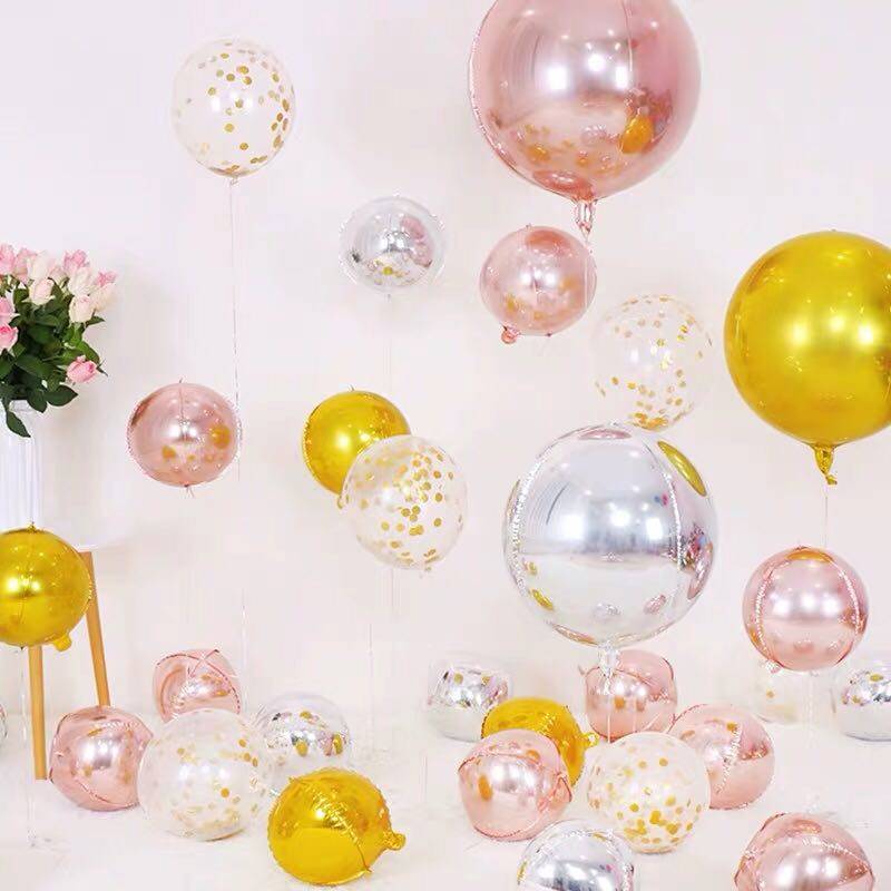 儿童节日新品10寸4D金属质感玫瑰金银色铝箔气球可充氦气气球飘空