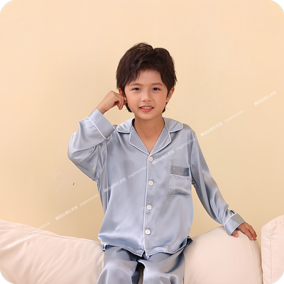 22姆米重磅儿童真丝睡衣男宝长袖