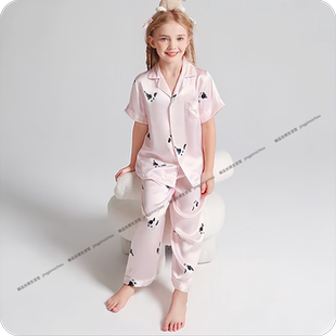 6A正品22姆米重磅儿童真丝睡衣女宝男宝100%桑蚕丝短袖长裤套装