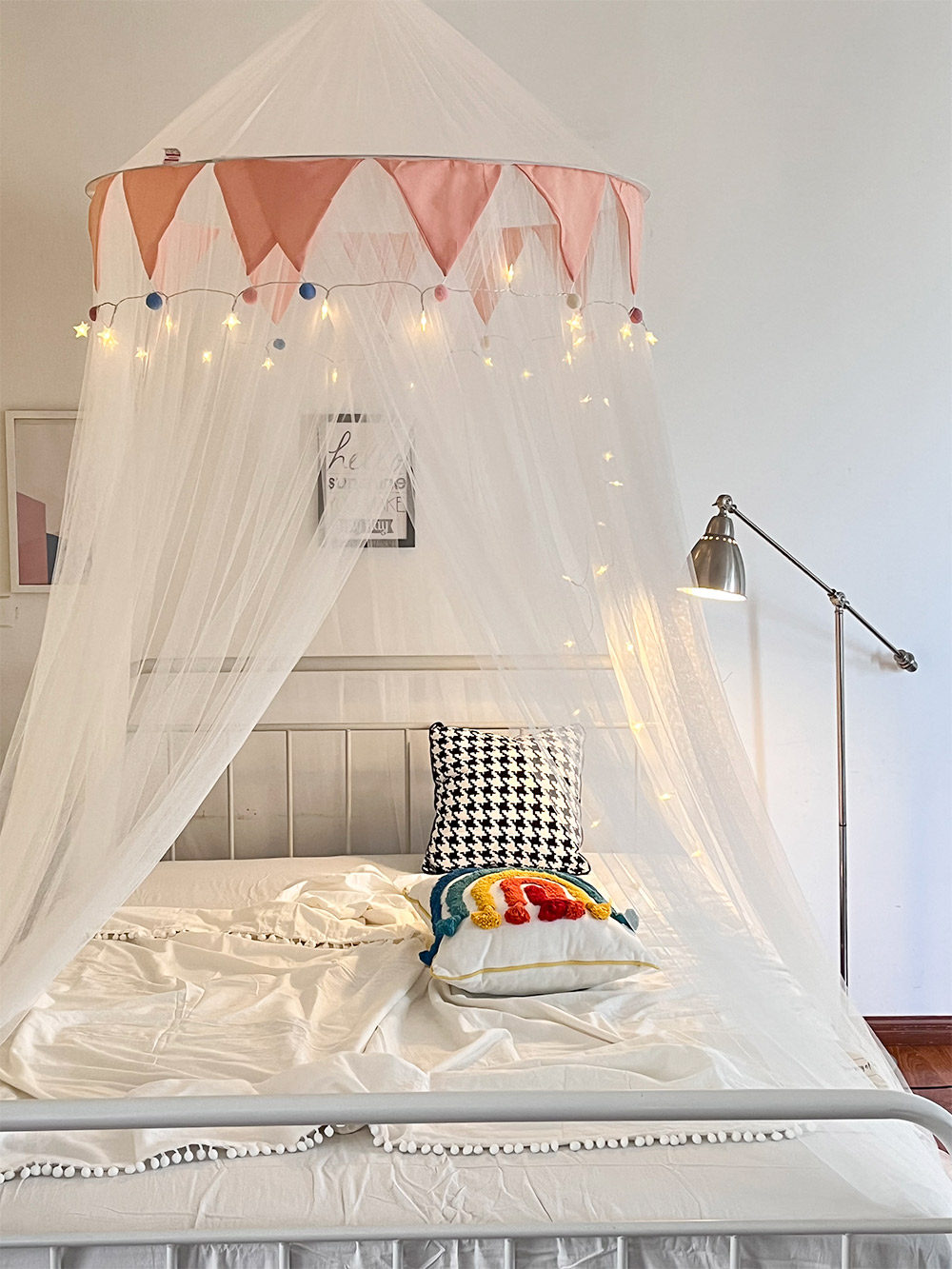 圆顶吊顶单开门蚊帐公主家通用支架北欧床幔免安装加密三开无拼接