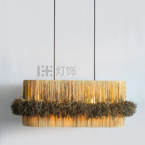 侘寂风草编餐厅吊灯创意设计师酒店餐厅灯具自然编织艺术装饰吊灯