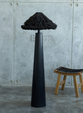 侘寂风北欧落地灯客厅创意手工毛线灯罩立灯卧室氛围装饰定制黑色