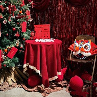 圣诞氛围感桌布2025新年红色喜庆餐桌布长方形客厅耶诞装饰茶几布
