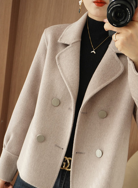 25新款羊绒大衣女短款宽松小个子西装风双面羊毛呢子高端休闲外套