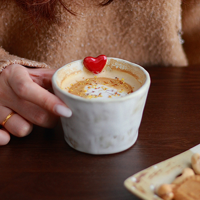 胡桃集市粉引化妆土咖啡杯日式复古侘寂风粗陶猪口杯拉花下午茶杯