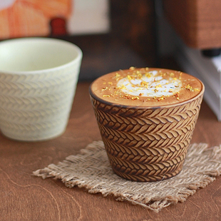 胡桃集市日式复古侘寂风猪口咖啡杯拿铁拉花杯茶杯窑变釉粗陶杯子