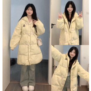 2025新款 牛角扣棉袄学院风加厚外套冬 小个子韩系棉衣棉服女中长款
