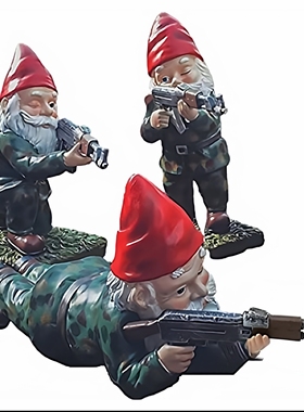 树脂工艺品家居装饰礼物公仔万圣节圣诞新品陆军花园小矮人雕像