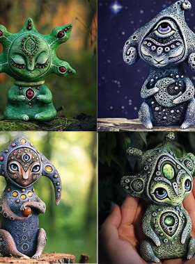 设计科幻3d可爱个性潮流跨境新款 外星生物幻想外星人树脂摆件