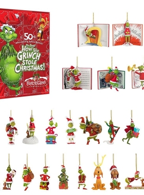 圣诞节格林奇盲盒24格亚克力平面装饰品摆件玩具
