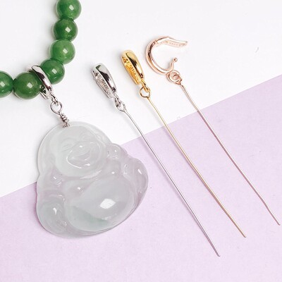 925银银制品 万能扣活口扣头细长针玉坠扣斜孔厚款手工diy佛公扣