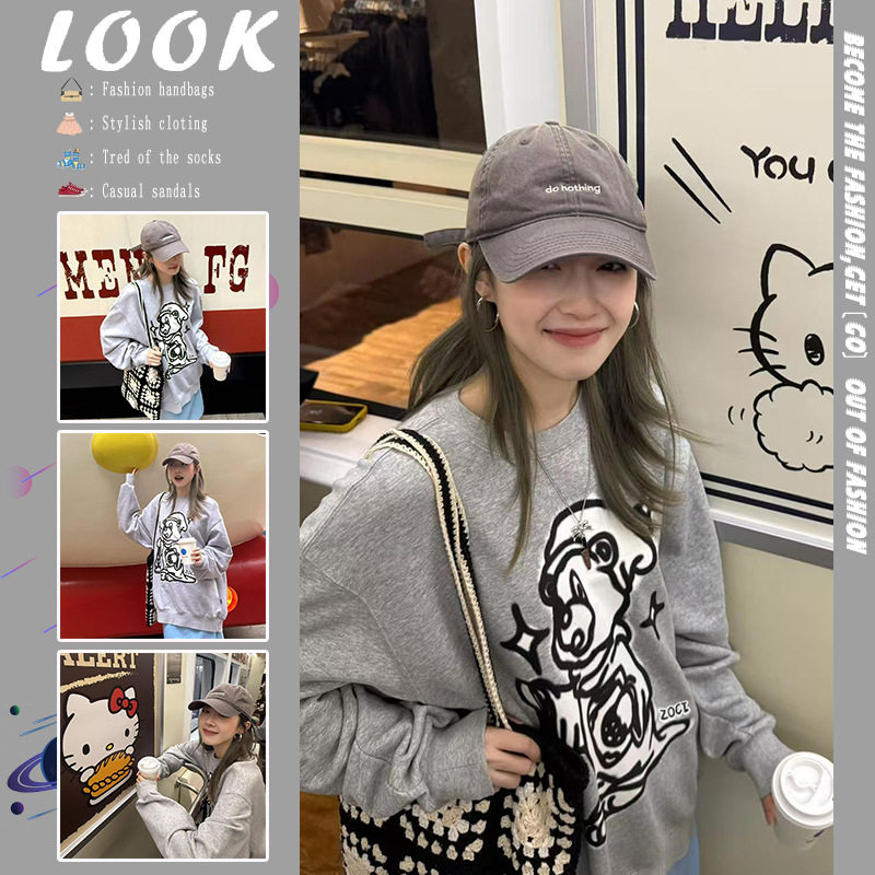 圆领套头卫衣女加绒加厚