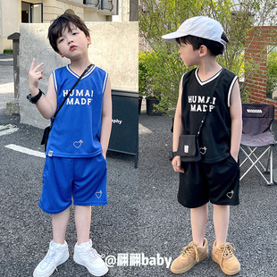 套装 清仓 男儿童日系潮街头运动宽松篮球背心短五分裤 新款 夏季