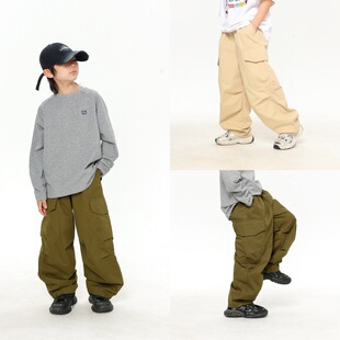 童装长裤2026春夏新款男童中大童水洗棉布工装款宽松直筒休闲潮裤