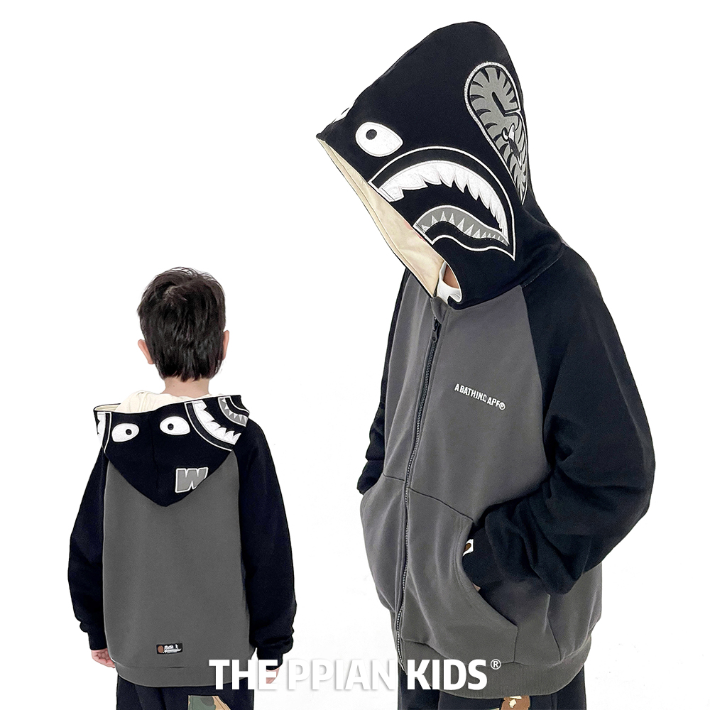 春秋纯棉鲨鱼拉链连帽卫衣外套