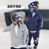 休闲卫衣 日系潮迷彩双层连帽鲨鱼拉链加绒外套男童装 25秋冬季 新款